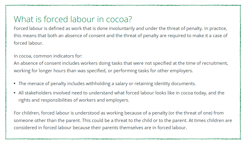What is forced labour in cocoa box